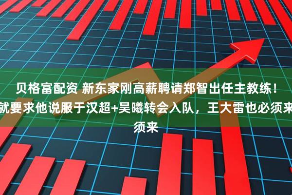 贝格富配资 新东家刚高薪聘请郑智出任主教练！就要求他说服于汉超+吴曦转会入队，王大雷也必须来