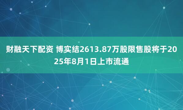 财融天下配资 博实结2613.87万股限售股将于2025年8月1日上市流通